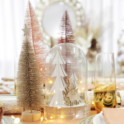 Natural Wood Base Lightup Glass Cloche with Fox whole product