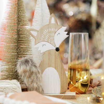 Wooden Fox Ornament with Bushy Tail