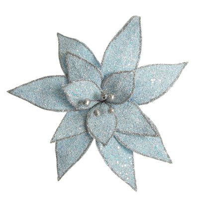 Ice Blue Glitter Poinsettia Flower Clip