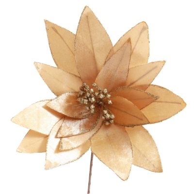 Ivory Lily Flower Stem with Gold Glitter Trim 