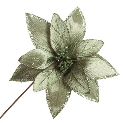 Lush Sage Poinsettia Flower Stem with Sequin Trim