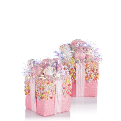 Small Pastel Pink Sprinkle Present Christmas Tree Decoration - Set of 2