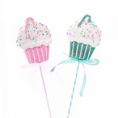 Pastel Sprinkle Cupcake with Candy Cane Tree Pick - Set of 2