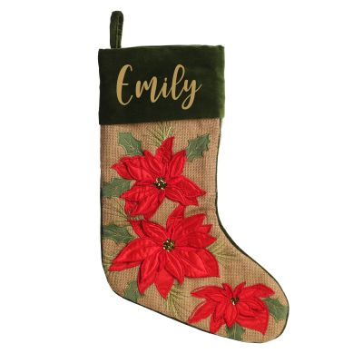 Personalised Burlap Poinsettia Christmas Stocking