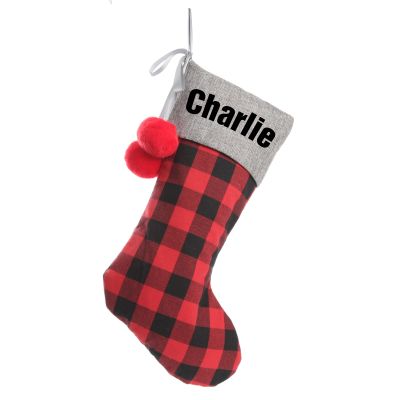 Personalised Red and Black Buffalo Check Christmas Stocking