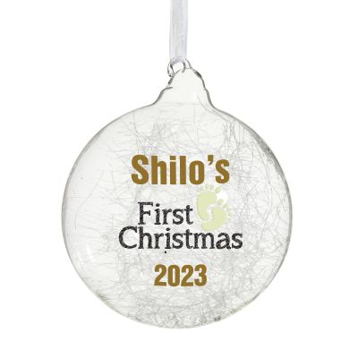 Icicle Glass Personalised Christmas Bauble - First Christmas