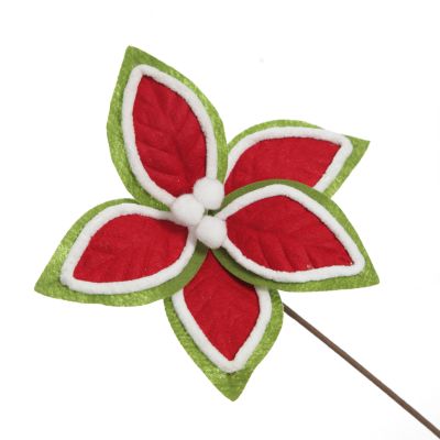 Red and Green Felt Flower Stem with Fur Trim
