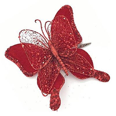 Red Mesh Double Wing Butterfly Clip