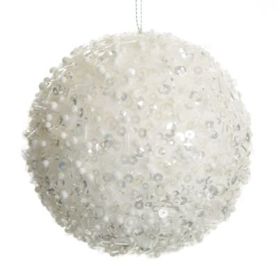 White Glitter Sequin and Bead Bauble