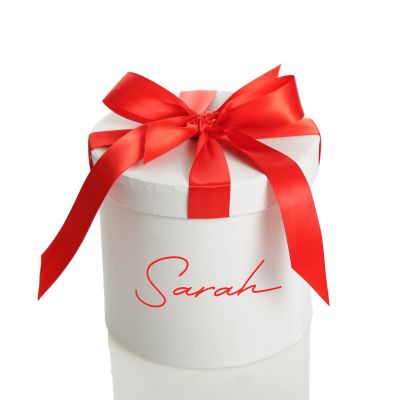 Personalised White Round Gift Box with Silver Ribbon Bow, The Christmas  Cart