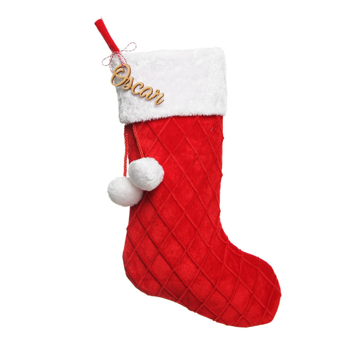 Personalised Red Velvet Quilted Christmas Stocking with Laser Cut Name